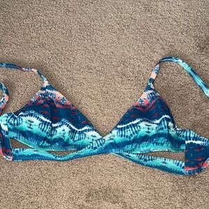 Vibrant Blue and Red Tie-Dye Bikini Top